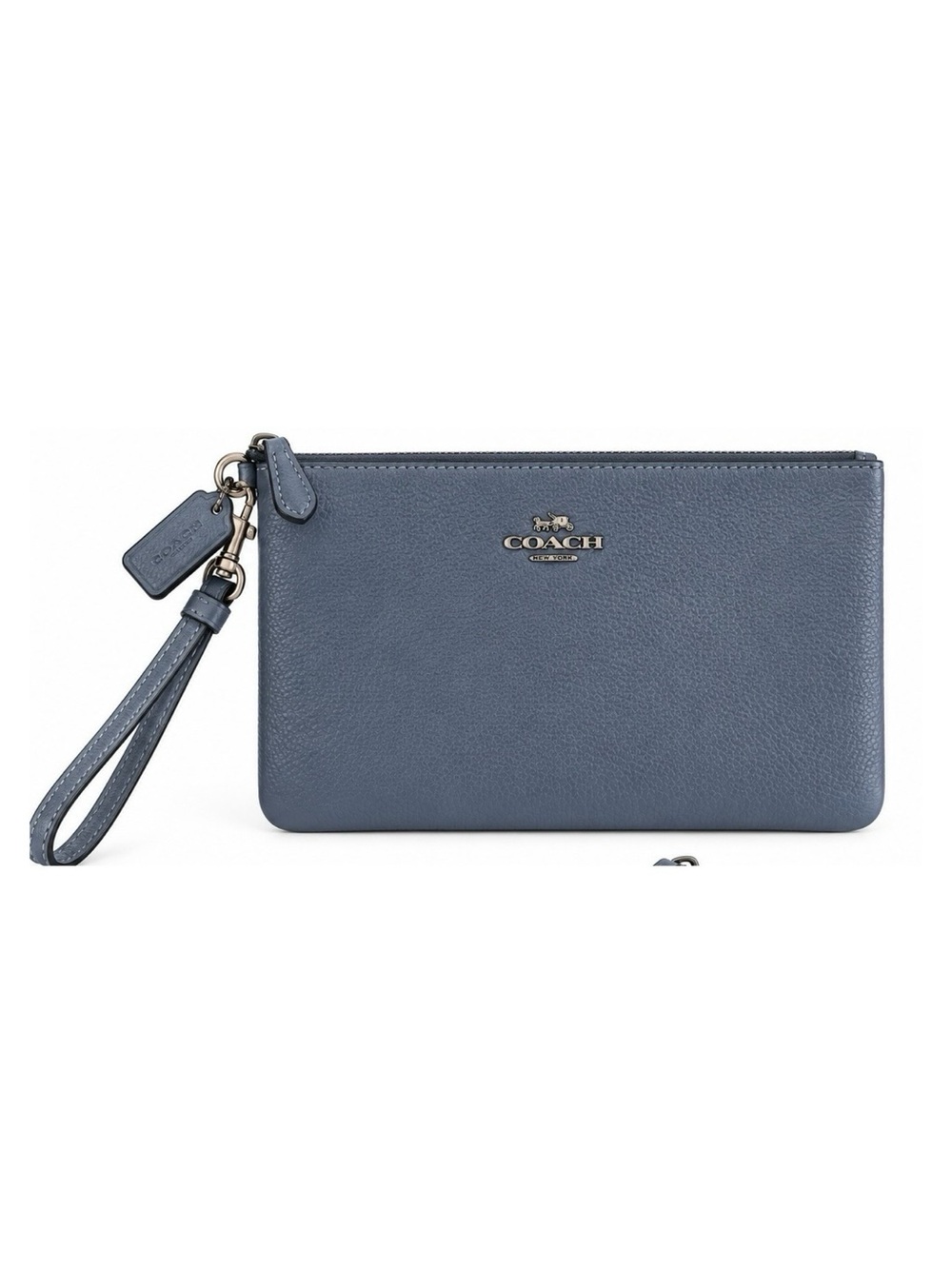 Coach Pebbled Leather Wristlet Blue Gray Zip Pouch Wallet Silver Hardware